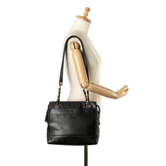 Chanel Triple Coco Mark Chain Tote Bag Shoulder Black Caviar Skin Women's CHANEL - Picture 10 of 10